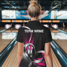 Load image into Gallery viewer, Custom Black And Pink Heart Bowling Women Quarter-Zip Shirt, Hexagon Bowling Team Jersey IPHW11309