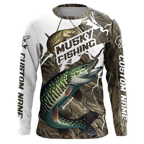 Musky Fishing Custom Long Sleeve Tournament Shirts, Camouflage Muskie Fishing Jerseys IPHW6626