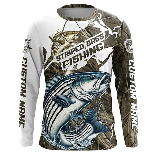 Striped Bass Fishing Custom Long Sleeve Tournament Shirts, Camouflage Striper Fishing Jerseys IPHW6627
