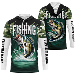 Camouflage Largemouth Bass Fishing Custom Long Sleeve Tournament Shirts, Fishing Gifts For Fisherman IPHW6628