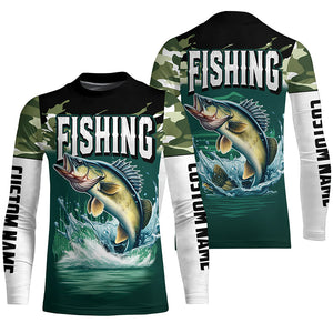 Camouflage Walleye Fishing Custom Long Sleeve Tournament Shirts, Fishing Gifts For Fisherman IPHW6629