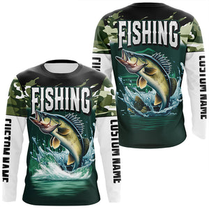 Camouflage Walleye Fishing Custom Long Sleeve Tournament Shirts, Fishing Gifts For Fisherman IPHW6629