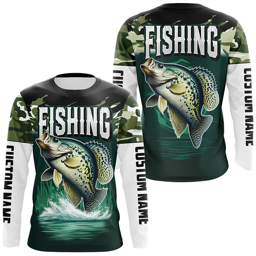 Camouflage Crappie Fishing Custom Long Sleeve Tournament Shirts, Fishing Gifts For Fisherman IPHW6630