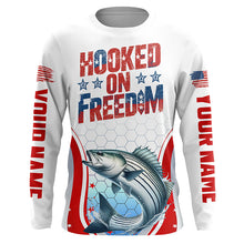 Load image into Gallery viewer, American Flag Striped Bass Custom Long Sleeve Fishing Shirts, Patriotic Fishing Jerseys IPHW6814
