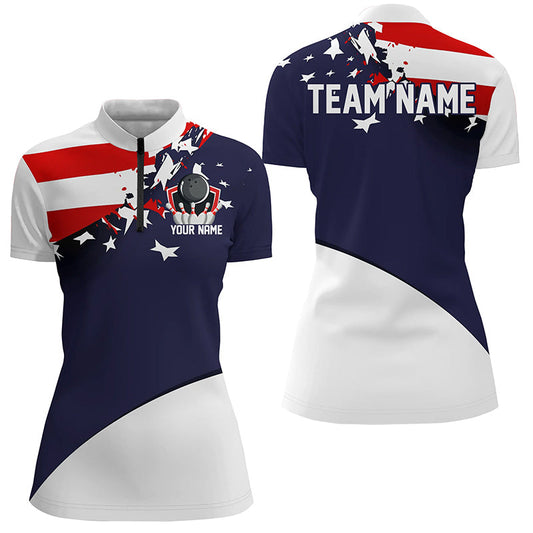 Custom American Flag Bowling Jerseys For Women, Patriotic Bowling Shirts IPHW6968