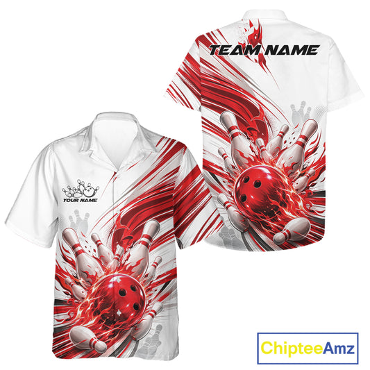 Custom White And Red Flame Bowling Team Jerseys, Bowling League Men And Women Hawaiian Shirt IPHW11642
