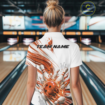 Custom Orange Flame Bowling Team Jerseys, Bowling League Women Quarter-Zip Shirt IPHW11645