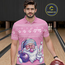Load image into Gallery viewer, Custom Funny Santa Christmas Men Bowling Polo Shirts, Pink Xmas Bowling Team Outfit IPHW10140
