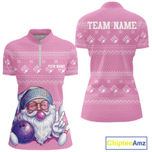 Load image into Gallery viewer, Custom Funny Santa Christmas Women Bowling Quarter-Zip Shirts, Pink Xmas Team Outfit IPHW10140