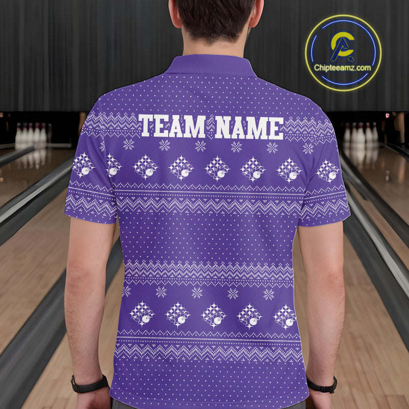 Custom Funny Santa Christmas Men Bowling Polo Shirts, Purple Xmas Bowling Team Outfit IPHW10141