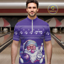 Load image into Gallery viewer, Custom Funny Santa Christmas Men Bowling Quarter-Zip Shirts, Purple Xmas Bowling Team Outfit IPHW10141