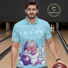 Load image into Gallery viewer, Custom Funny Santa Christmas Men Bowling Polo Shirts, Light Blue Xmas Team Outfit IPHW10142