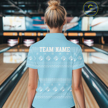 Load image into Gallery viewer, Custom Funny Santa Christmas Women Bowling Polo Shirts, Light Blue Xmas Team Outfit IPHW10142
