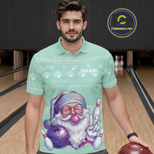 Load image into Gallery viewer, Custom Funny Santa Christmas Men Bowling Polo Shirts, Mint Green Xmas Team Outfit IPHW10143