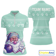 Load image into Gallery viewer, Custom Funny Santa Christmas Women Bowling Quarter-Zip Shirts, Green Xmas Team Outfit IPHW10143
