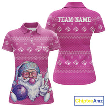 Load image into Gallery viewer, Custom Funny Santa Christmas Women Bowling Polo Shirts, Bright Magenta Xmas Team Outfit IPHW10144