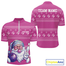Load image into Gallery viewer, Custom Funny Santa Christmas Men Bowling Quarter-Zip Shirts, Bright Magenta Xmas Team Outfit IPHW10144