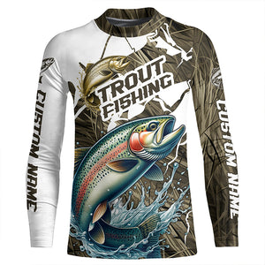 Rainbow Trout Fishing Custom Long Sleeve Tournament Shirts, Trout Fly Fishing Jerseys Grass Camo IPHW6450