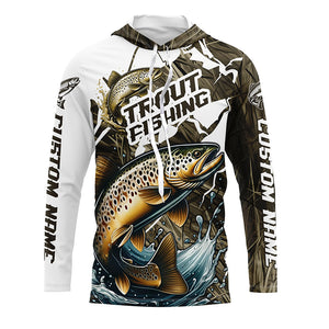 Brown Trout Fishing Custom Long Sleeve Tournament Shirts, Trout Fly Fishing Jerseys Grass Camo IPHW6451