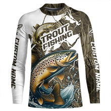 Load image into Gallery viewer, Brown Trout Fishing Custom Long Sleeve Tournament Shirts, Trout Fly Fishing Jerseys Grass Camo IPHW6451