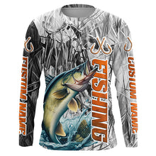 Load image into Gallery viewer, Walleye Fishing Custom Long Sleeve Tournament Fishing Shirts, Gray Camo Walleye Fishing Jerseys IPHW6464