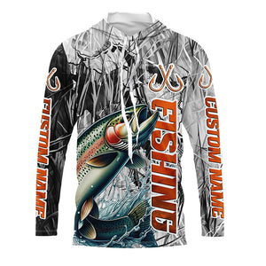 Rainbow Trout Fishing Custom Long Sleeve Fly Fishing Shirts, Gray Camo Trout Fishing Jerseys IPHW6465