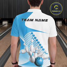 Load image into Gallery viewer, Custom White And Light Blue Bowling Ball And Pins Men Polo Shirt, Bowling Team Jerseys IPHW11321