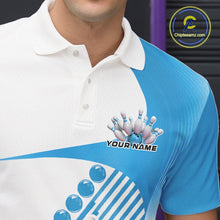 Load image into Gallery viewer, Custom White And Light Blue Bowling Ball And Pins Men Polo Shirt, Bowling Team Jerseys IPHW11321
