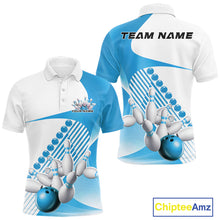 Load image into Gallery viewer, Custom White And Light Blue Bowling Ball And Pins Men Polo Shirt, Bowling Team Jerseys IPHW11321