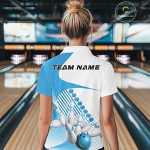 Load image into Gallery viewer, Custom White And Light Blue Bowling Ball And Pins Women Quarter-Zip Shirt, Team Jerseys IPHW11321