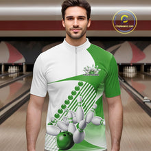 Load image into Gallery viewer, Custom White And Green Bowling Ball And Pins Men Quarter-Zip Shirt, Bowling Team Jerseys IPHW11322