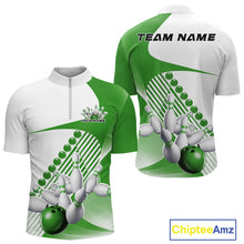 Load image into Gallery viewer, Custom White And Green Bowling Ball And Pins Men Quarter-Zip Shirt, Bowling Team Jerseys IPHW11322