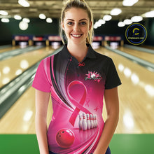 Load image into Gallery viewer, Custom Hope Pink Ribbon Butterfly Bowling Shirt For Women, Breast Cancer Bowling Shirt IPHW11331