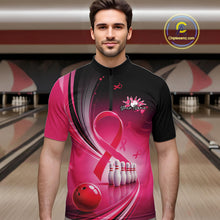Load image into Gallery viewer, Custom Hope Pink Ribbon Butterfly Bowling Shirt For Men, Breast Cancer Bowling Shirt IPHW11331