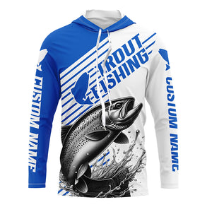 Trout Fishing Customized Name Long Sleeve Tournament Shirts, Lake Trout Fishing Jerseys | Blue IPHW6653