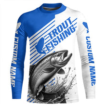 Load image into Gallery viewer, Trout Fishing Customized Name Long Sleeve Tournament Shirts, Lake Trout Fishing Jerseys | Blue IPHW6653