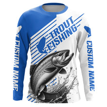 Load image into Gallery viewer, Trout Fishing Customized Name Long Sleeve Tournament Shirts, Lake Trout Fishing Jerseys | Blue IPHW6653