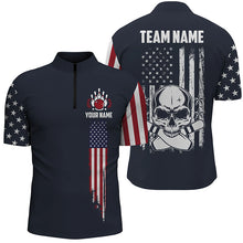 Load image into Gallery viewer, Personalized Skull Bowling Shirt For Men, Custom Team&#39;S Name American Flag Bowler Jersey IPHW5141