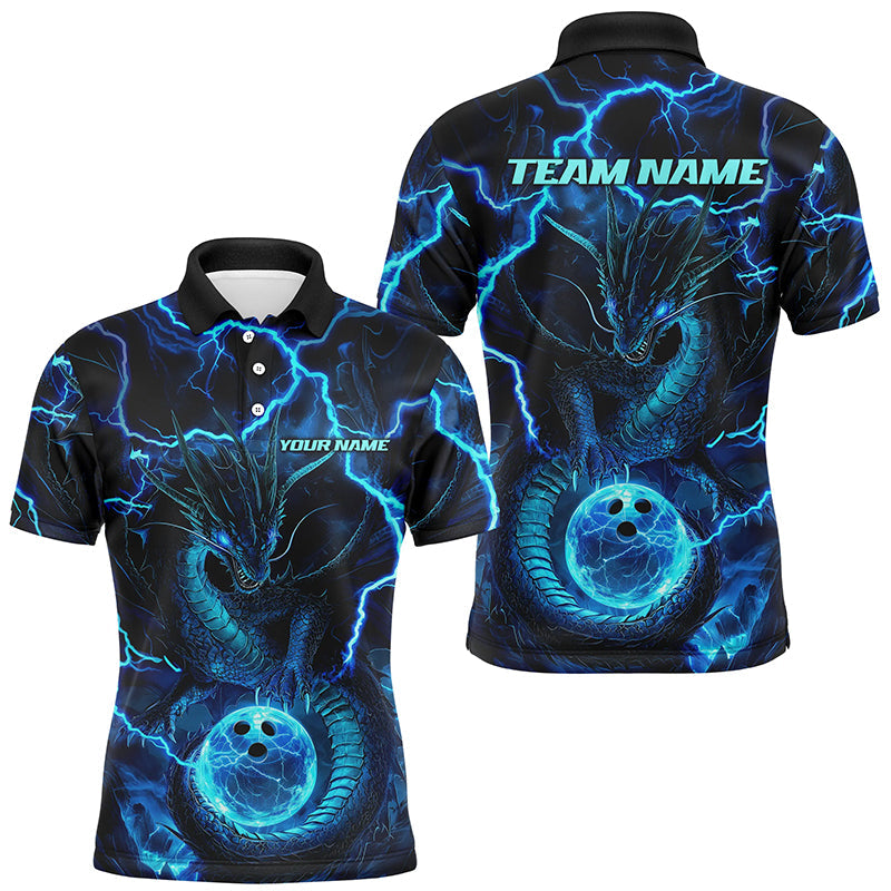 Black And Blue Thunder Lightning Custom Dragon Bowling Shirts For Men, Bowling Team Jerseys IPHW7522