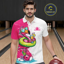 Load image into Gallery viewer, Custom Funny Flamingo Bowling Men Polo Shirt, Flamingo Bowling Tourmanent Shirt IPHW10266