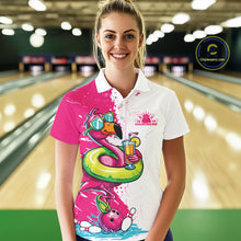 Load image into Gallery viewer, Custom Funny Flamingo Bowling Women Polo Shirt, Flamingo Bowling Tourmanent Shirt IPHW10266