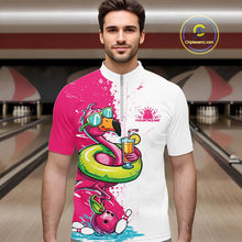 Load image into Gallery viewer, Custom Funny Flamingo Bowling Men Quarter-Zip Shirt, Flamingo Bowling Tourmanent Shirt IPHW10266