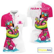 Load image into Gallery viewer, Custom Funny Flamingo Bowling Women Quarter-Zip Shirt, Flamingo Bowling Tourmanent Shirt IPHW10266