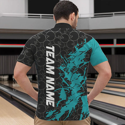 Black And Blue Custom Bowling Tournament Quarter-Zip Shirts For Men, Bowling Pattern Team Jerseys IPHW8420