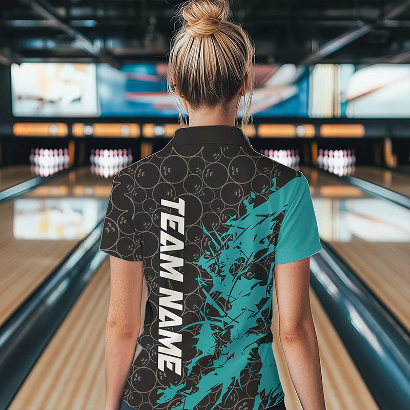 Black And Blue Custom Bowling Tournament Womens Quarter-Zip Shirts, Bowling Team Jerseys IPHW8420