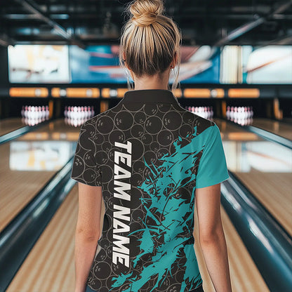 Black And Blue Custom Bowling Tournament Womens Quarter-Zip Shirts, Bowling Team Jerseys IPHW8420