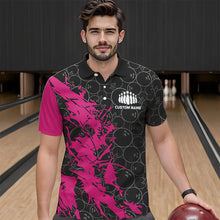 Load image into Gallery viewer, Black And Pink Custom Bowling Tournament Polo Shirts For Men, Bowling Pattern Team Jerseys IPHW8422