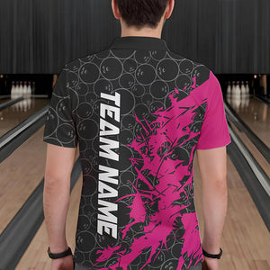 Black And Pink Custom Bowling Tournament Polo Shirts For Men, Bowling Pattern Team Jerseys IPHW8422