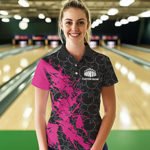 Load image into Gallery viewer, Black And Pink Custom Bowling Tournament Polo Shirts For Women, Bowling Pattern Team Jersey IPHW8422