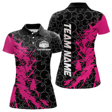 Load image into Gallery viewer, Black And Pink Custom Bowling Tournament Polo Shirts For Women, Bowling Pattern Team Jersey IPHW8422